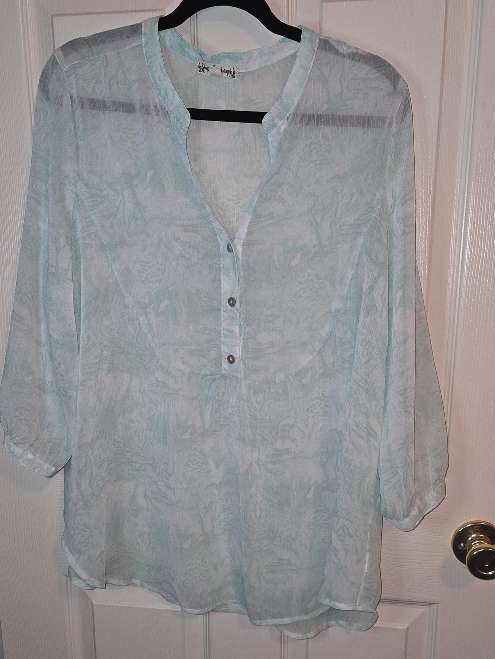 Women’s Sheer Mint Henley Tunic Blouse